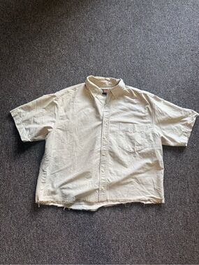 Route 66 Short-Sleeve Button-Up Shirt in Cream